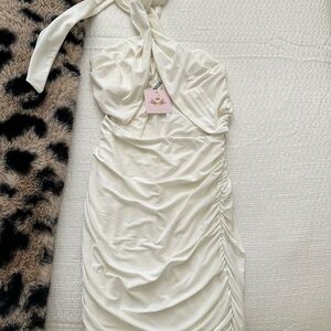 Elegant White Ruched Dress